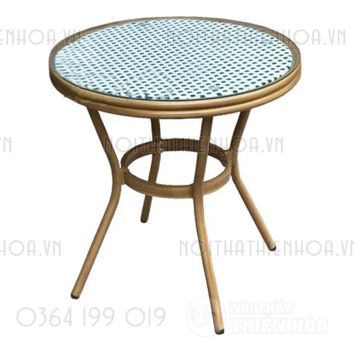 Bàn cafe giả mây mặt kính ngoài trời cao cấp