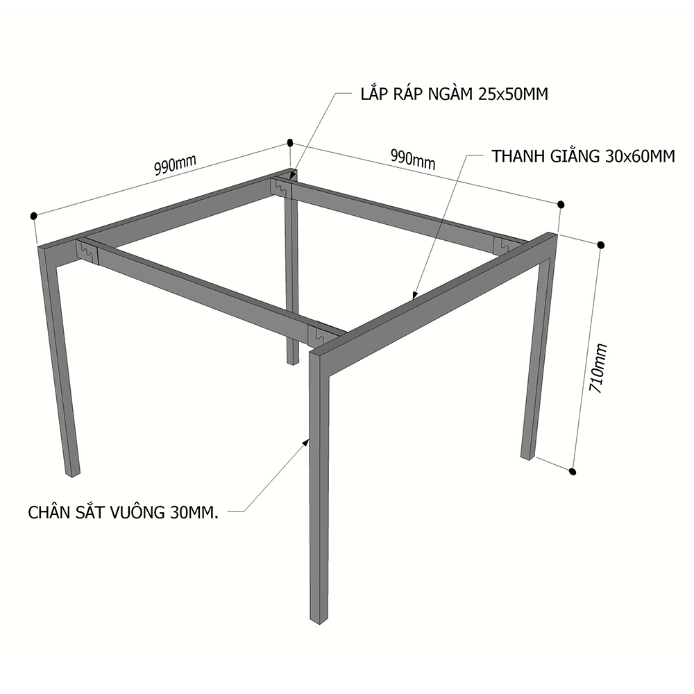 kích thước chân bàn sắt 1m