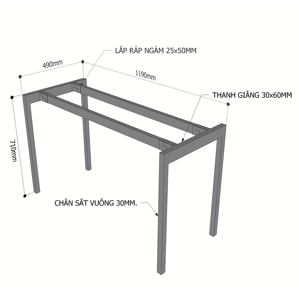 kích thước chân sắt cho bàn 1m2