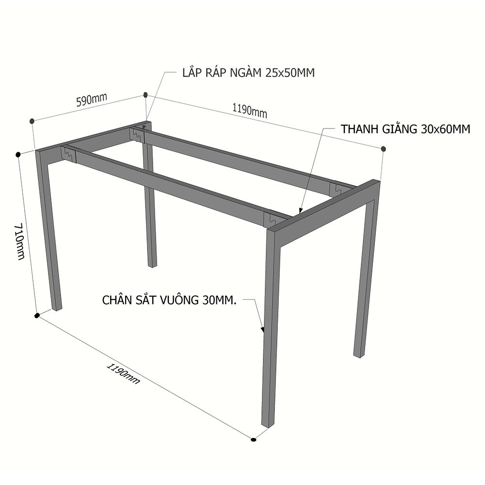 kích thước chân sắt cho bàn 1m2