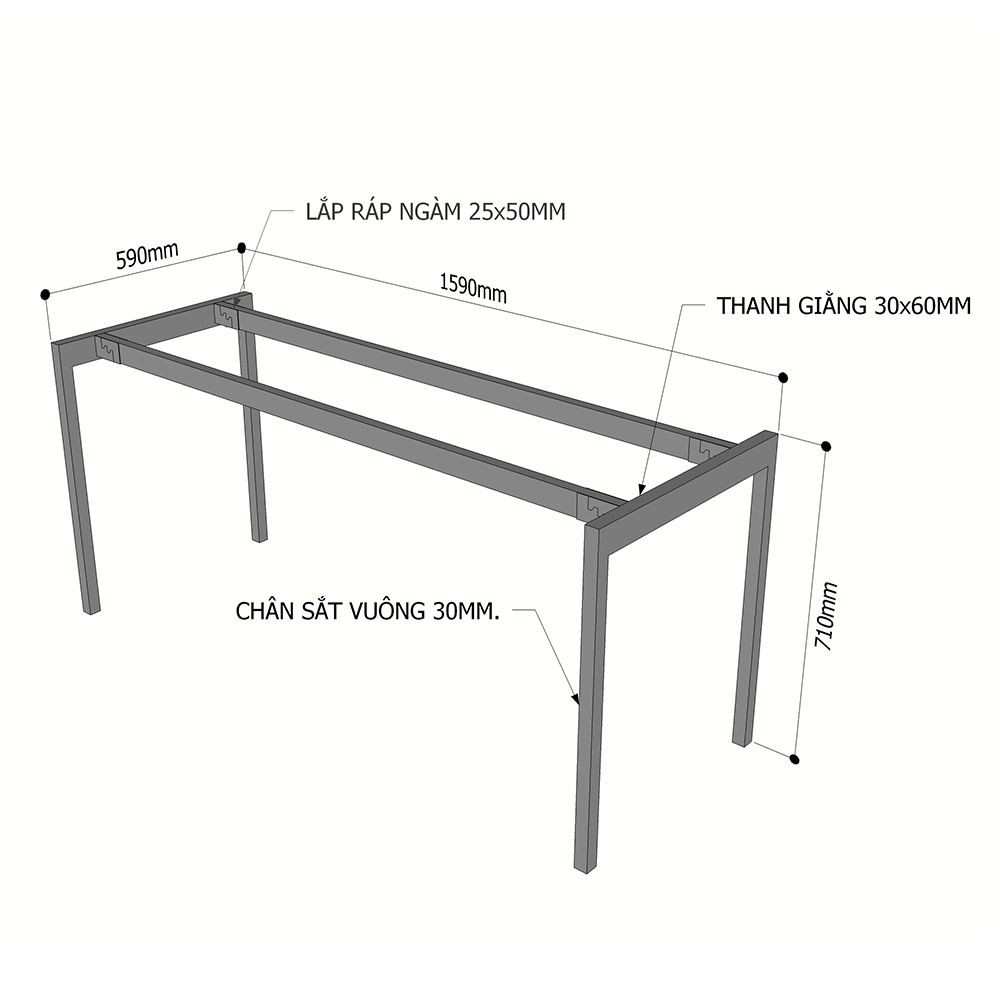 chân sắt lắp ráp cho bàn 1m6