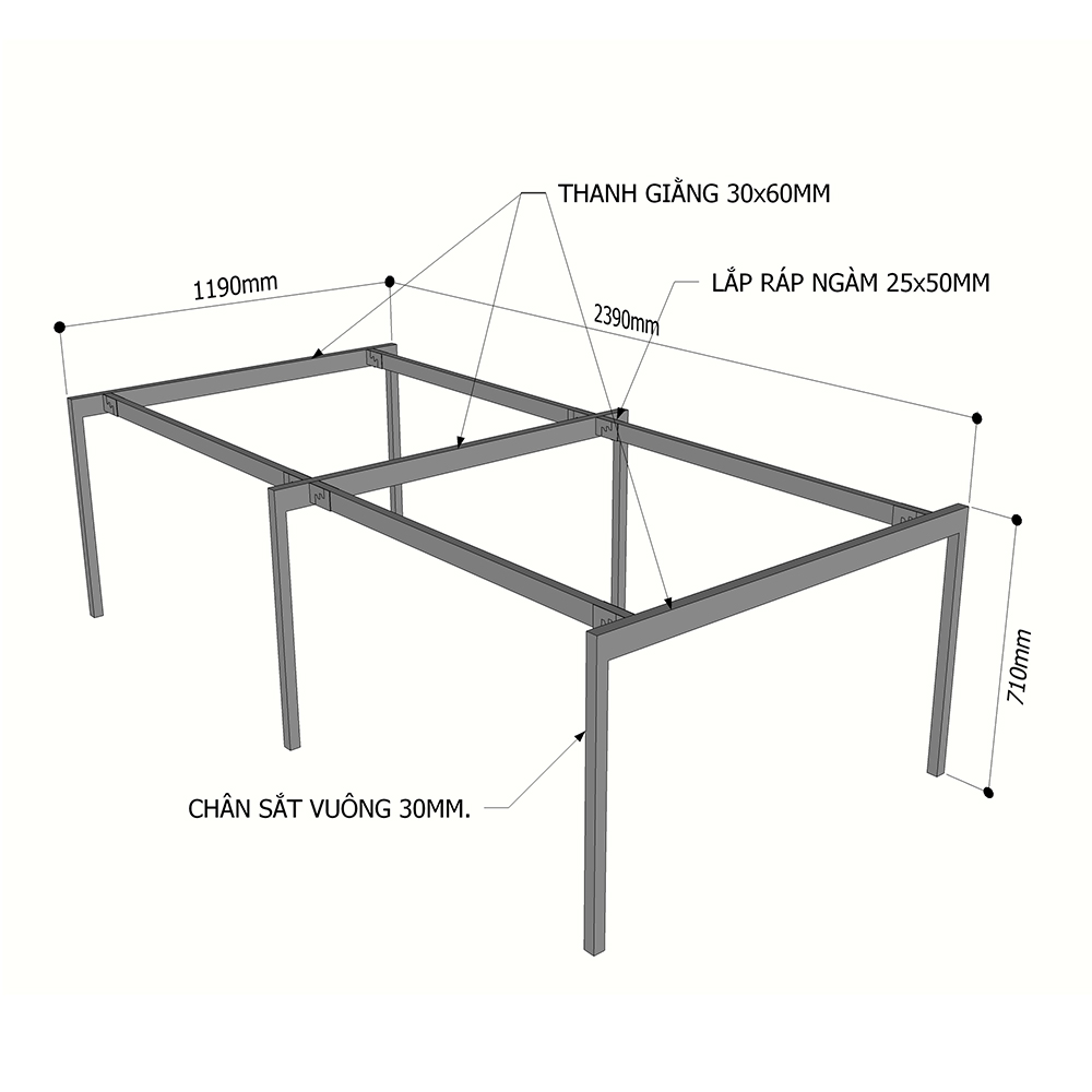 Chân sắt lắp ráp bàn cụm 4 240x120cm hệ Slean