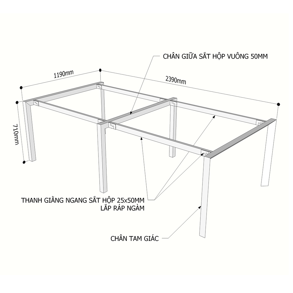 Chi tiết kích thước chân sắt côn lắp ráp bàn cụm 4