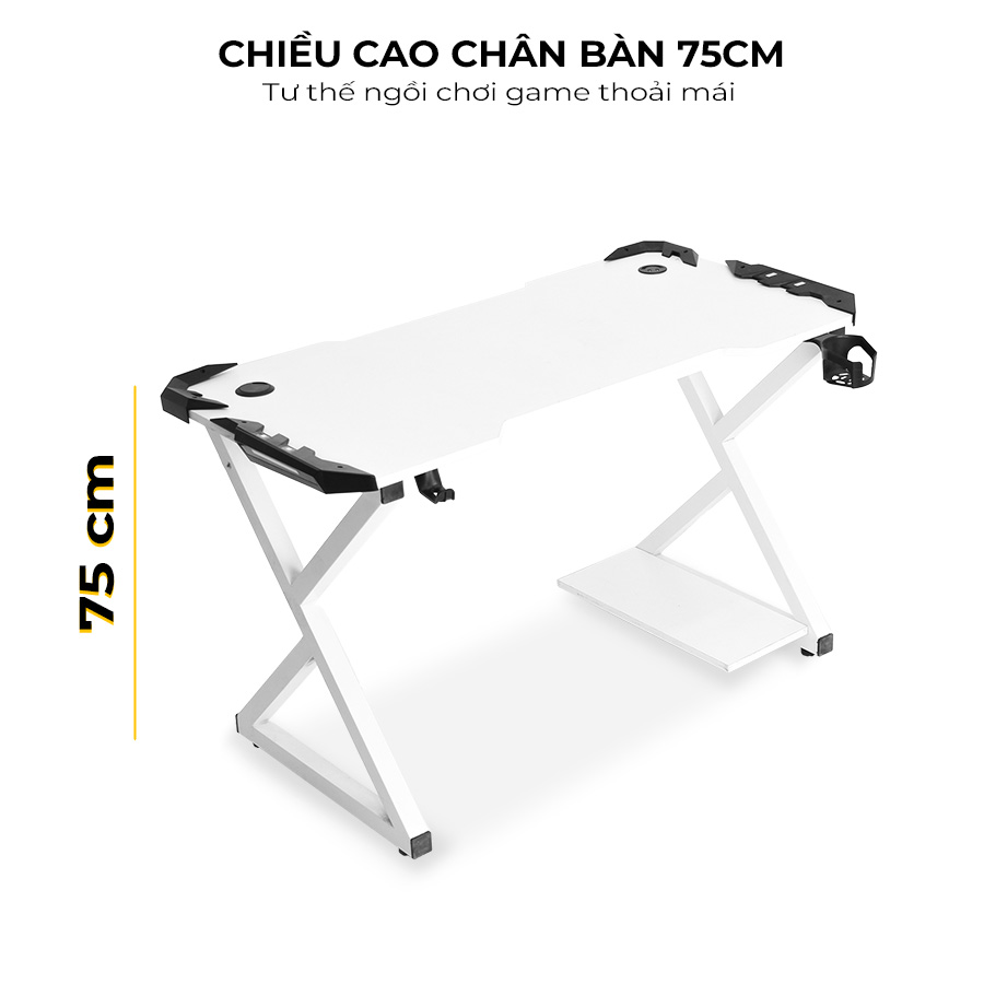 Bàn Gaming X-Razer Full Trắng - Chiều cao chân bàn 75cm