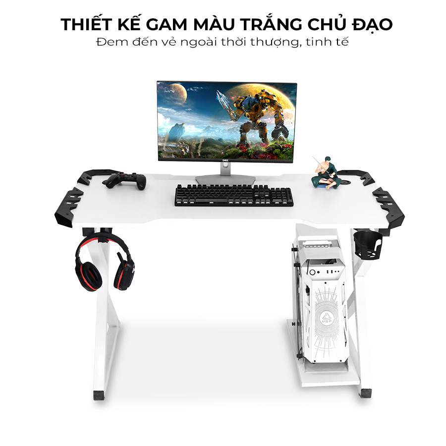 Bàn Gaming X-Razer Full Trắng - Thiết kế gam màu trắng chủ đạo
