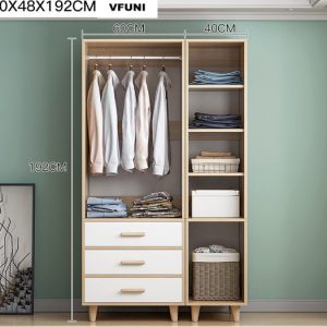Tủ quần áo cánh mở kèm kệ trang trí gỗ công nghiệp TA-154