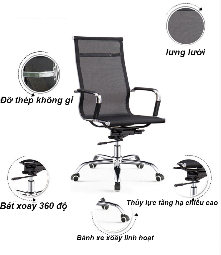 Ghế xoay văn phòng lưng lưới cao thoáng