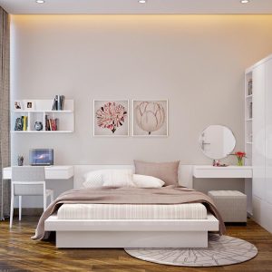Bộ phòng ngủ trắng tủ có ngăn để đồ -17
