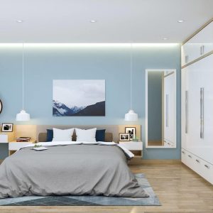 Bộ phòng ngủ tủ kịch trần kèm giá trang trí-13