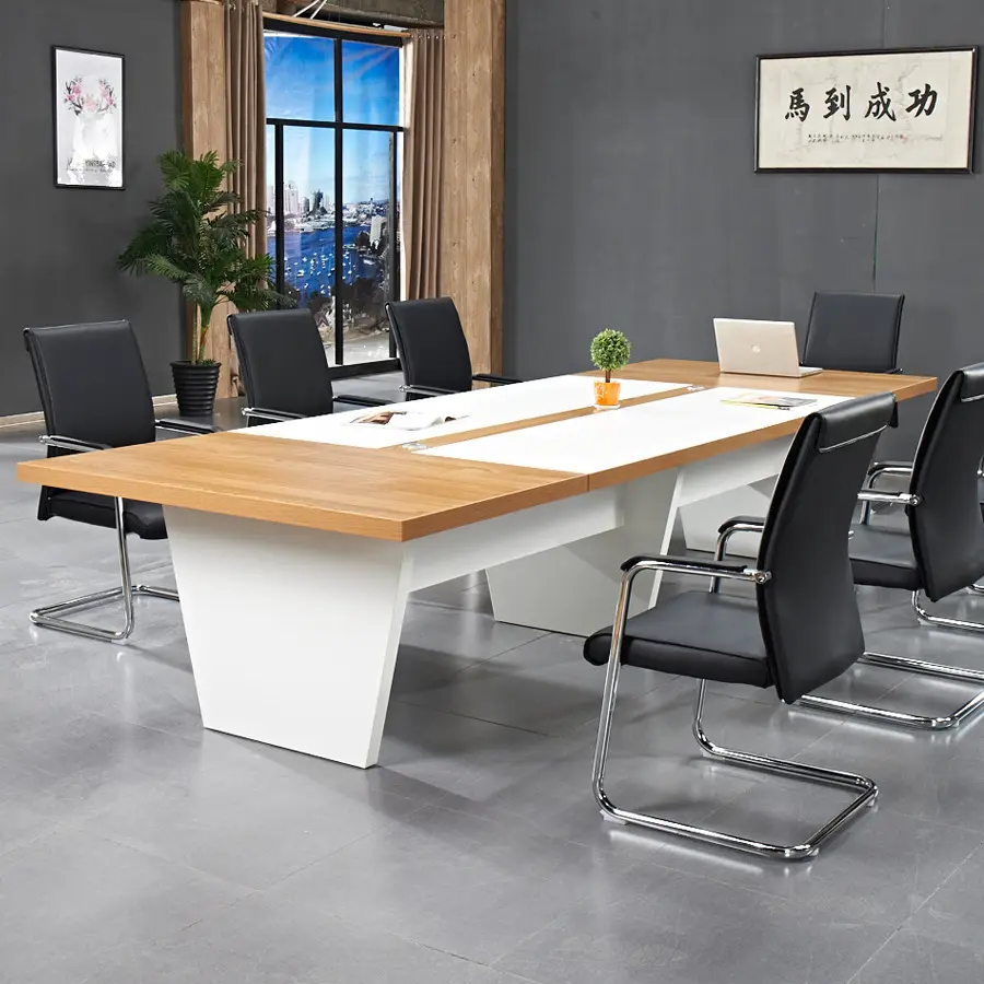 Bàn họp văn phòng hiện đại vân gỗ phối trắng