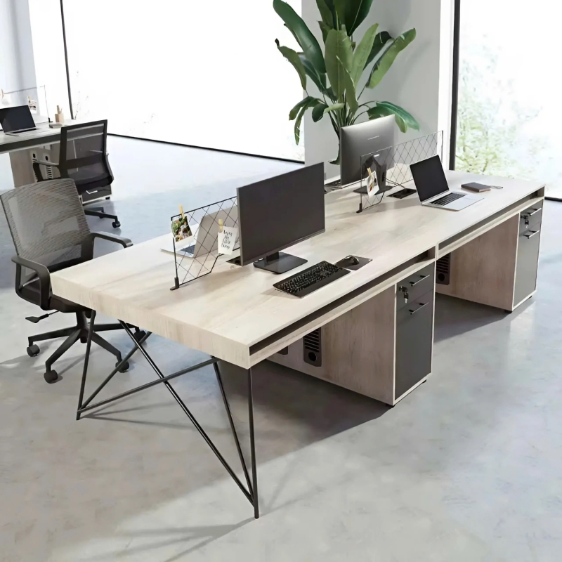 Cụm Bàn Làm Việc Văn Phòng 4 Chỗ Chân Sắt 2m4