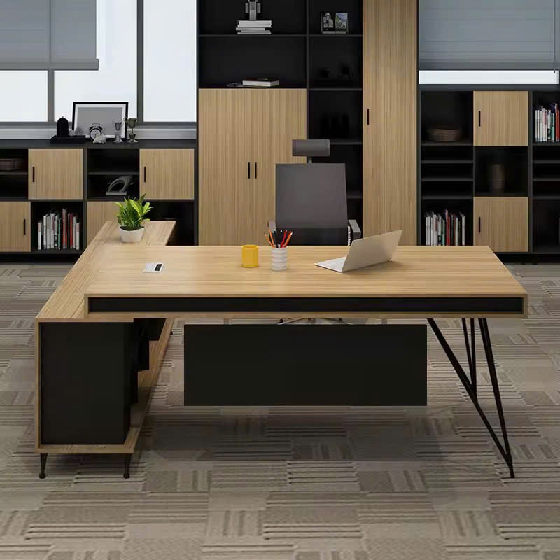 Bàn Giám Đốc Chân Sắt Chéo Có Tủ Phụ Hiện Đại
