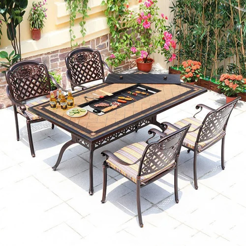 Bộ bàn ăn bếp nướng BBQ mặt đá ngoài trời