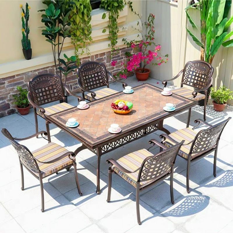 Bộ bàn ăn mặt đá ngoài trời sân thượng 6 ghế- Mã: T190D-6x279AN