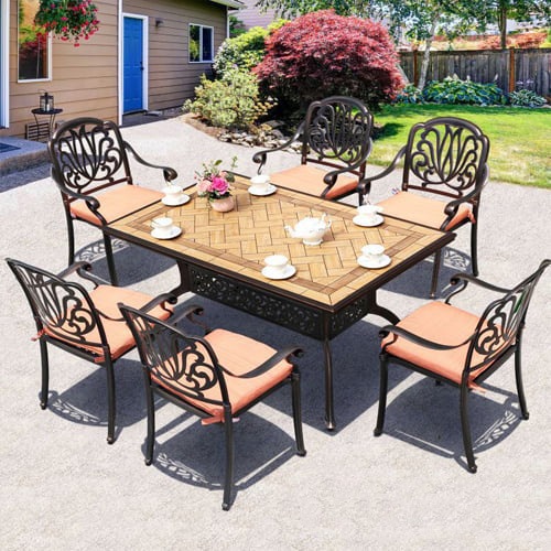 Bộ bàn ăn mặt đá ngoài trời sân thượng 6 ghế- Mã: T190D-6x279EN