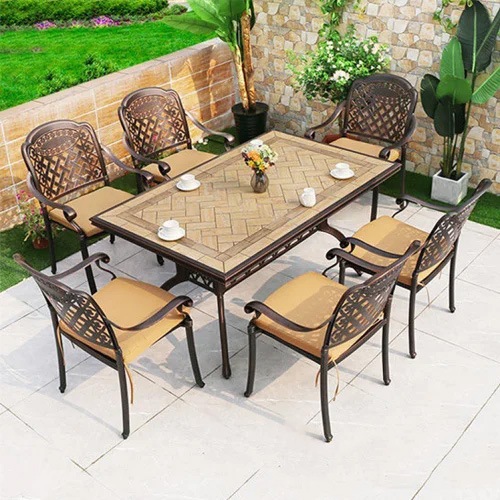 Bộ bàn ăn mặt đá sân vườn biệt thự 6 ghế- Mã: T190D-6x279BN