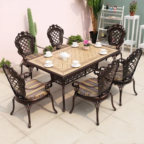Bộ bàn ăn ngoài trời mặt đá chữ nhật 6 ghế- Mã: T190D-6x278N