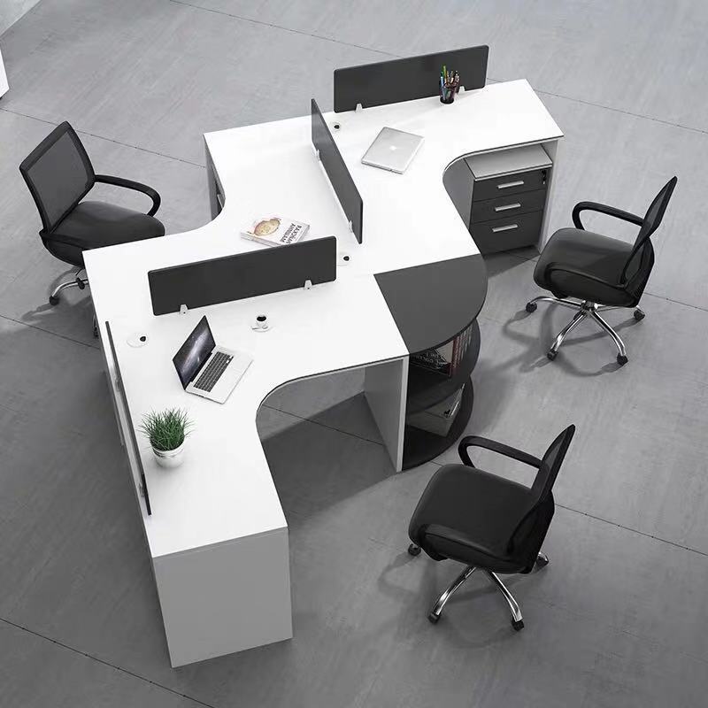Cụm bàn làm việc 3 người liền kệ uốn góc CG06-3317
