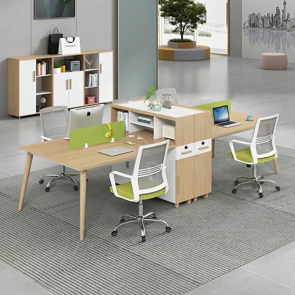 Bàn làm việc 4 người Cosi chân côn gỗ