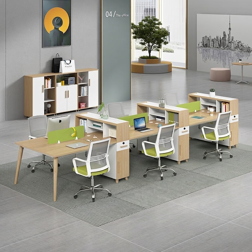 Cụm bàn làm việc 6 người kèm kệ decor CBTP-COSI6