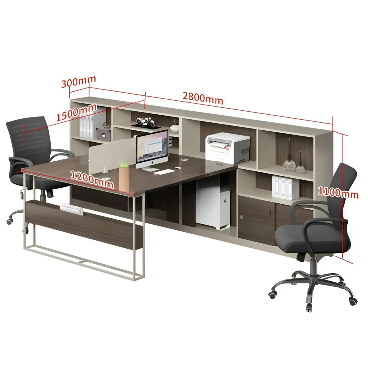 Cụm Bàn Làm Việc 2 Chỗ Ngồi Kèm Kệ Tích Hợp Sang Trọng