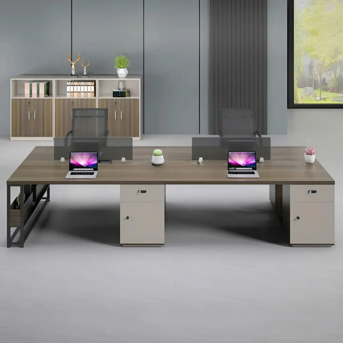 Cụm bàn làm việc 4 người sang trọng tiện nghi cho văn phòng hiện đại