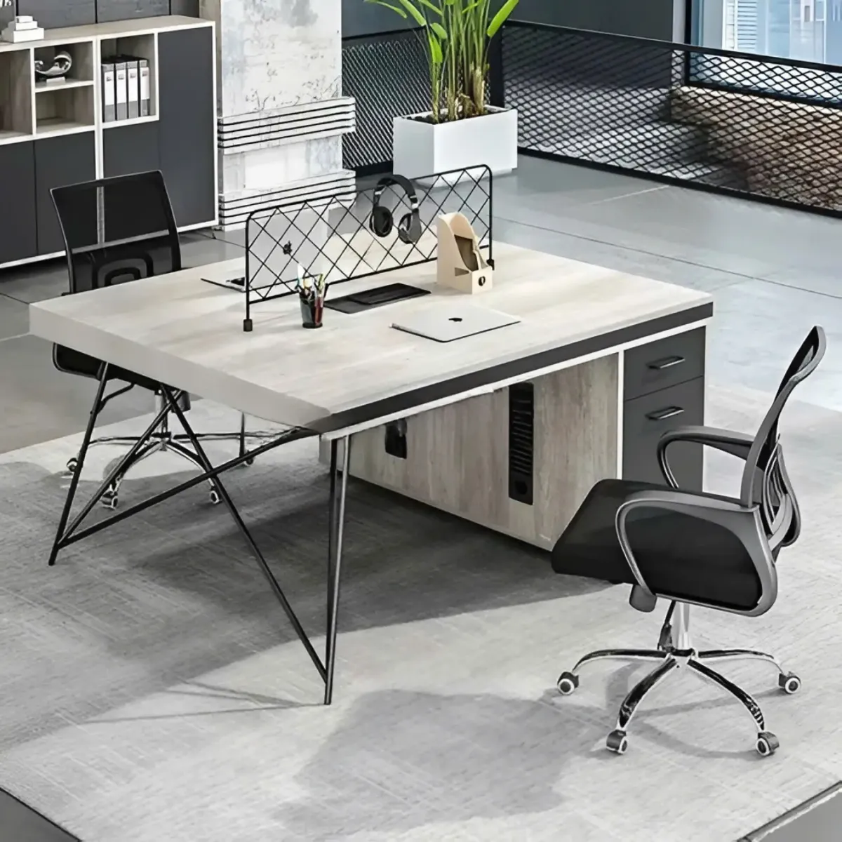 Cụm Bàn Làm Việc Nhóm 2 Người Gỗ MDF Có Hộc Tủ Tiện Dụng