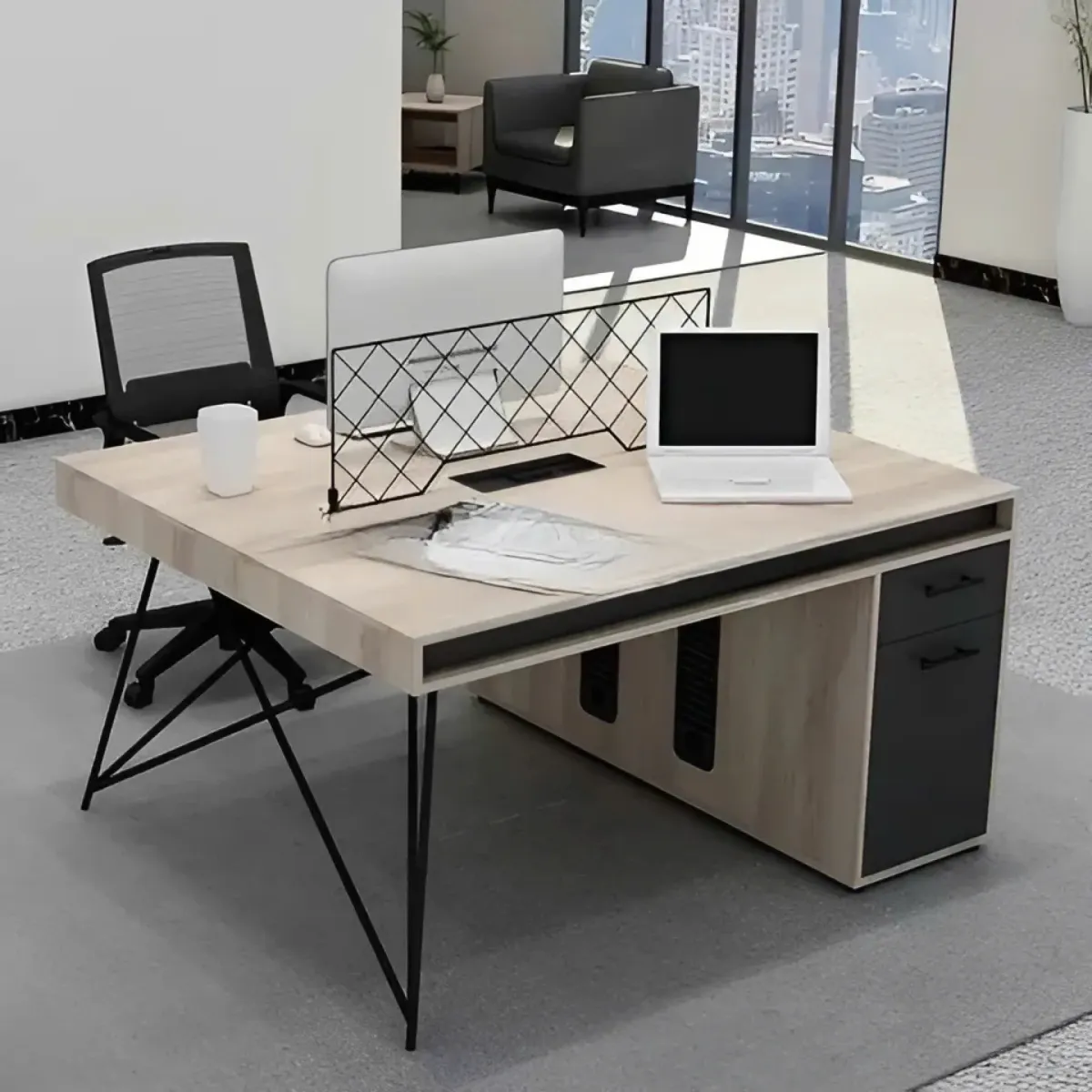 Cụm Bàn Làm Việc Nhóm 2 Người Gỗ MDF Có Hộc Tủ Tiện Dụng
