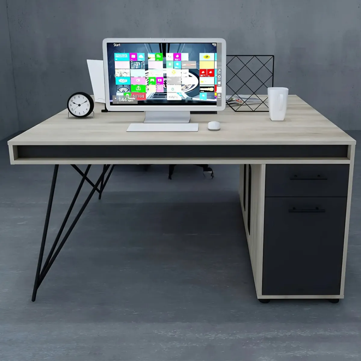 Cụm Bàn Làm Việc Nhóm 2 Người Gỗ MDF Có Hộc Tủ Tiện Dụng