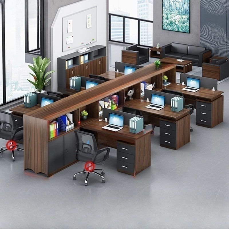 Bàn làm việc cụm 6 người liền tủ kệ CB6-31