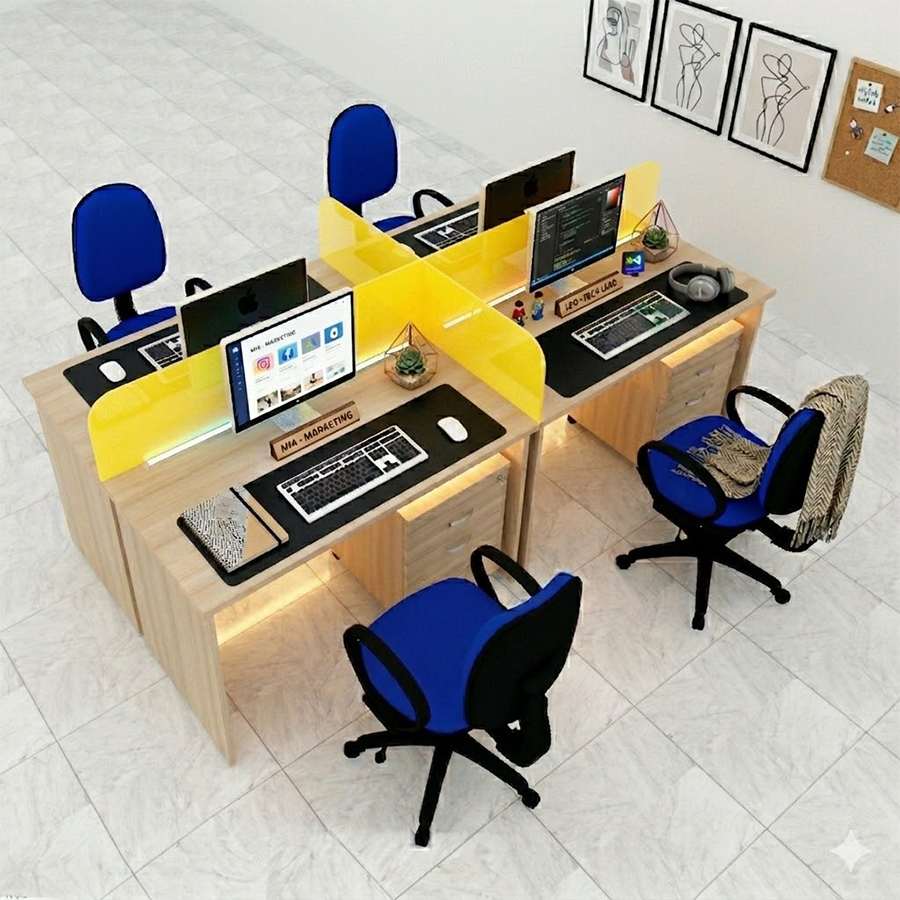 Cụm Bàn 4 Người Mặt Gỗ Sáng Màu Kèm Hộc Tủ Tiện Lợi