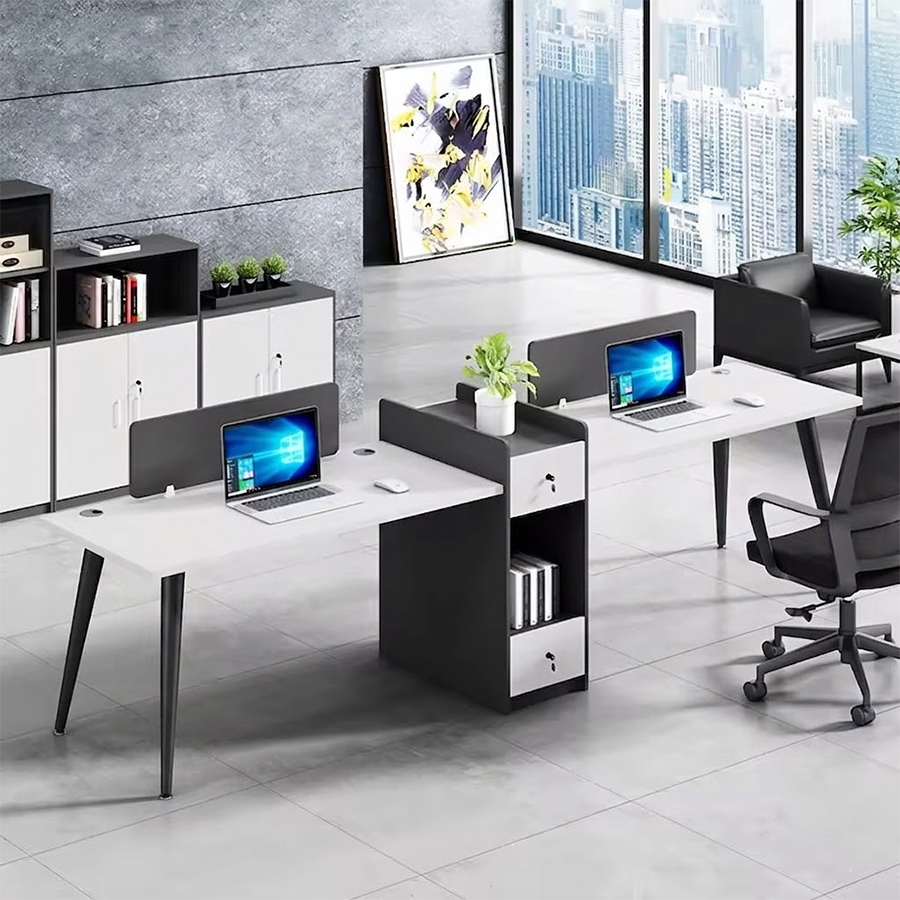 Bàn chân côn 2 người liền tủ kệ CONE2-2706