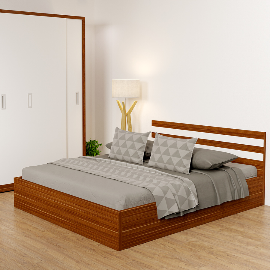 Giường ngủ 2 ngăn kéo đầu phối trắng