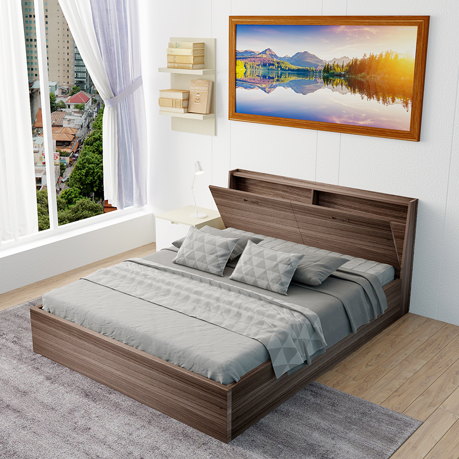 Giường gỗ ngăn kéo dưới và đầu giường