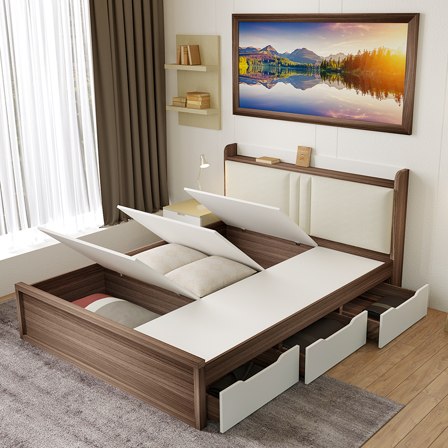 Giường ngủ nhiều ngăn chứa đồ bọc đệm 1m6