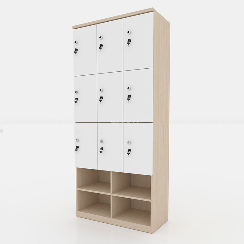 Tủ locker gỗ 9 cánh 3 khoang LKG9C3K-T-Kệ giày