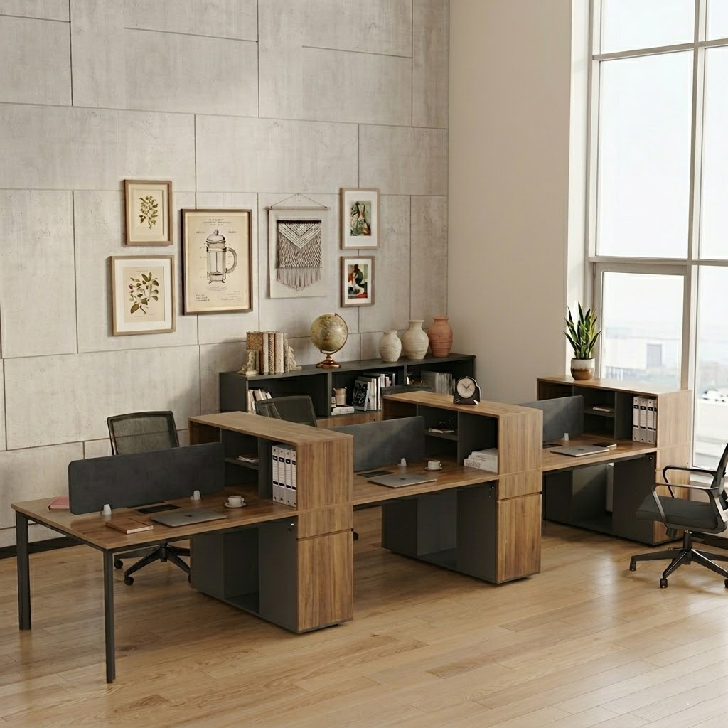 Bàn văn phòng 6 người liền tủ kệ OVC6-4312