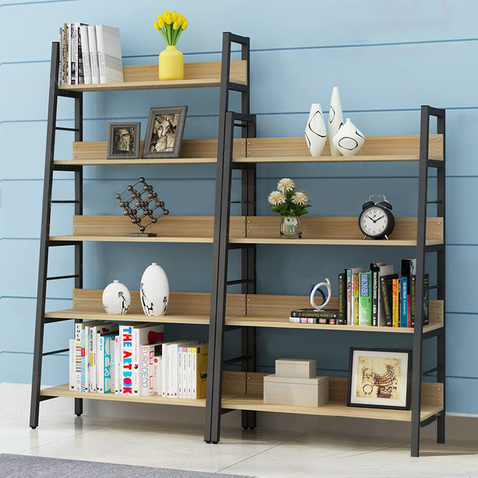 Kệ sách hình thang khung sắt gỗ KTT08-HT