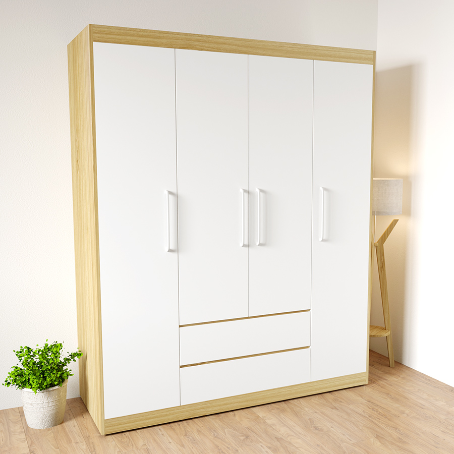 Tủ quần áo 4 cánh trắng viền vàng