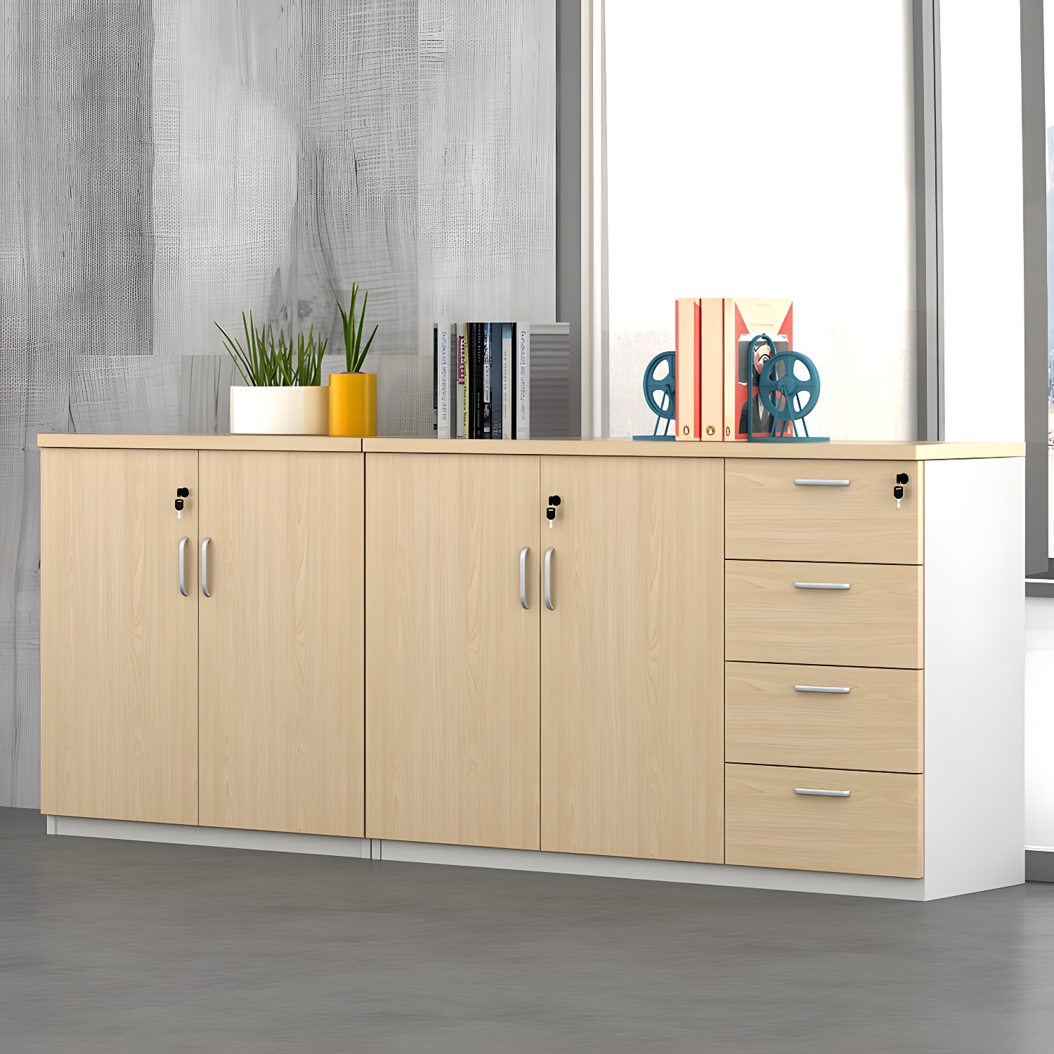 Tủ tài liệu thấp 4 cánh 3 ngăn kéo
