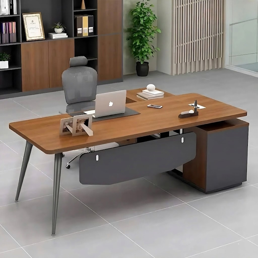 Bàn Quản Lý, Giám đốc Góc L Chân Sắt Liền Tủ - BGĐ9